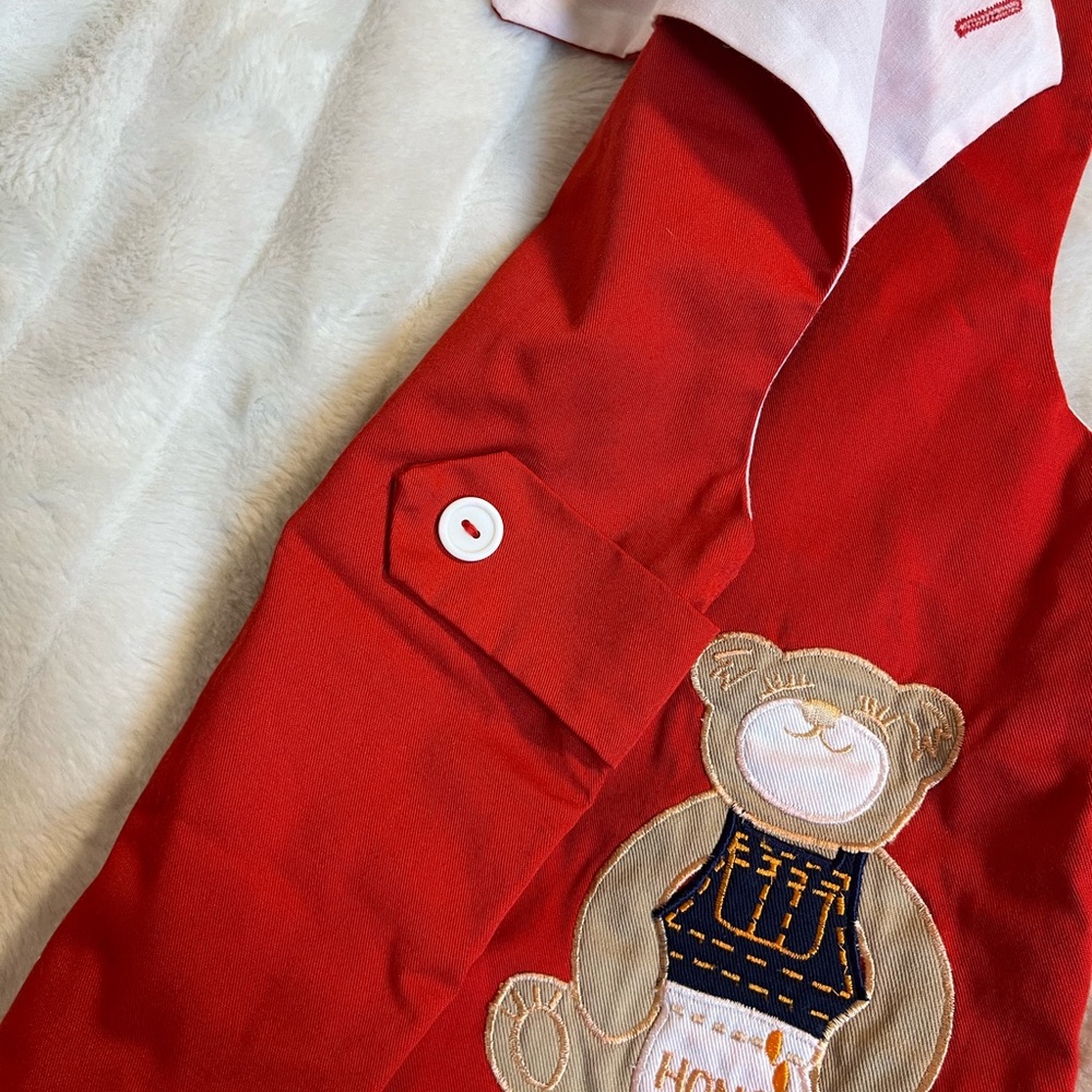 Toddler Unisex Boys Girls 3T Red Honey Teddy Bear Embroidered Romper Overall